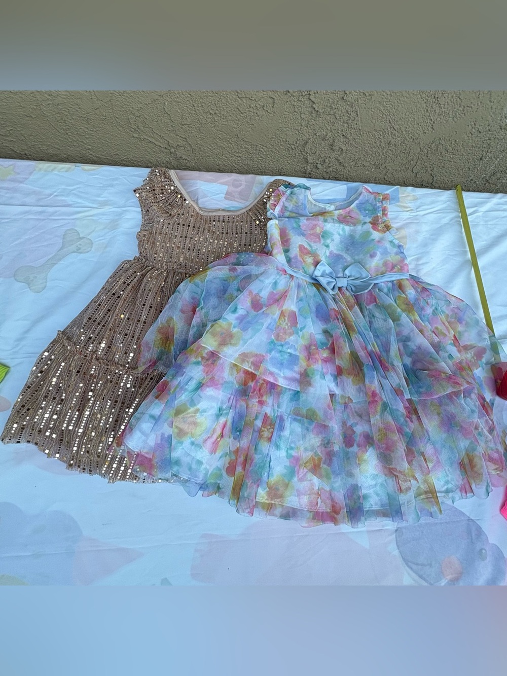 Bundle of 2 Girls Multicolor Floral Tulle Party Dress with Bow